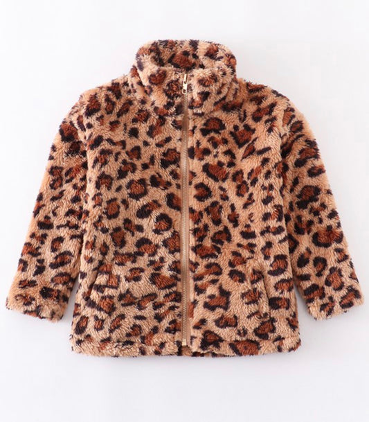 Cheetah Fuzzy zip up sweater